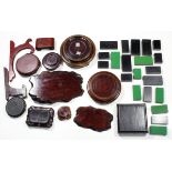 (lot of approx. 34) Box of Chinese wood stands, selection of circular bases, plate stands and