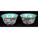 Pair of Chinese mille fleur porcelain bowls, of inverted bell form the exterior with flowers on