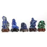 (lot of 5) Assortment of Chinese lapis lazuli carvings, consisting of a bear standing on its hind