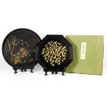 (lot of 2) Japanese laquered trays; one from Nishimura Hikobei IX, Zohiko of Kyoto, octagonal with