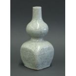 Chinese Guan-type ceramic vase, of double gourd form with a square sectioned body, the grayish