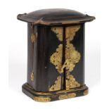 Japanese wooden zushi, traveling Buddhist shrine, interior gilt with dais, gilt brass fittings and