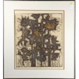 Margot Lovejoy (American, b. 1930), Sunflowers, etching with embossing, pencil signed lower right,