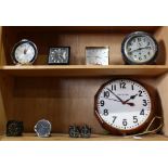 Two shelves of clocks including a Heuer Mastertime Combination 1969 - 1973, consist of a