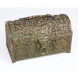 Continental Art Nouveau bronze cigar box, the domed trunk form decorated with hand-chased