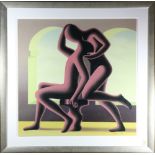 Mark Kostabi (American, b. 1960), Golden Kiss, 1995, screenprint in colors, ink signed and dated