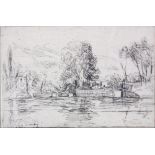 Julian Alden Weir (American, 1852-1919), "Bas Mendon," etching, pencil and ink signed lower left,