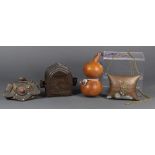 (lot of 4) Group of Himalayan decorative items, the first consisting of a portable shrine (gau), the