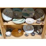(lot of approximately 30) Two shelves of Asian items, consisting of seven Japanese stoneware dishes;