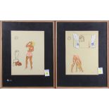 (lot of 4) American School (20th century), Getting Ready, serigraphs on paper, signed "Helen"