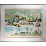Dong Kingman (American, 1911-2000), San Francisco Bay, lithograph in colors. pencil signed lower