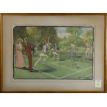 (lot of 4) Guy Lipscombe (British, 1881-1952), Tennis Parties, color lithographs, each plate