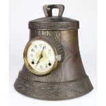 William Tarr Belle of Bourbon advertising clock, executed in cast iron with patinated bronze finish,