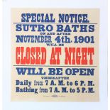 American School (20th century), Sutro Baths New Hours Poster, 1901, woodblock with linen backing,