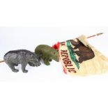 (lot of 3) California bear memorabilia including a cold painted cast iron bear doorstop,