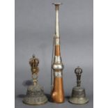 (lot of 3) Himalayan bells and a flute, consisting of two bells (ghanta) each decorated with a