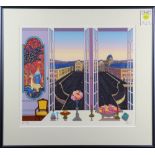 (lot of 2) Francois Ledan (French, b. 1949), View of the Louvre, screenprint, pencil signed lower