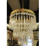 A 1930's Brass framed basket ceiling light with lead crysteal drops