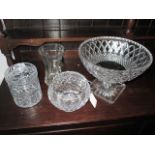 Lead crystal rose bowl and other glass items