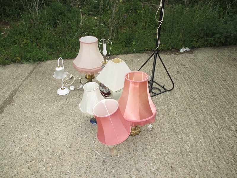 A quantity of table lamps to include a Malling ware example and a standard lamp