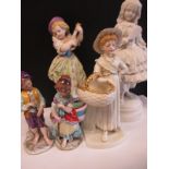 Five porcelain figures to include Worcester and Capo De Monte