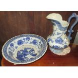 A blue and white Ironstone washstand jug and bowl set