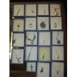 19 boxed silver necklaces  mounted with various coloured stones