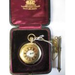 An Edwardian half hunter 18ct gold pocket watch in box with chain