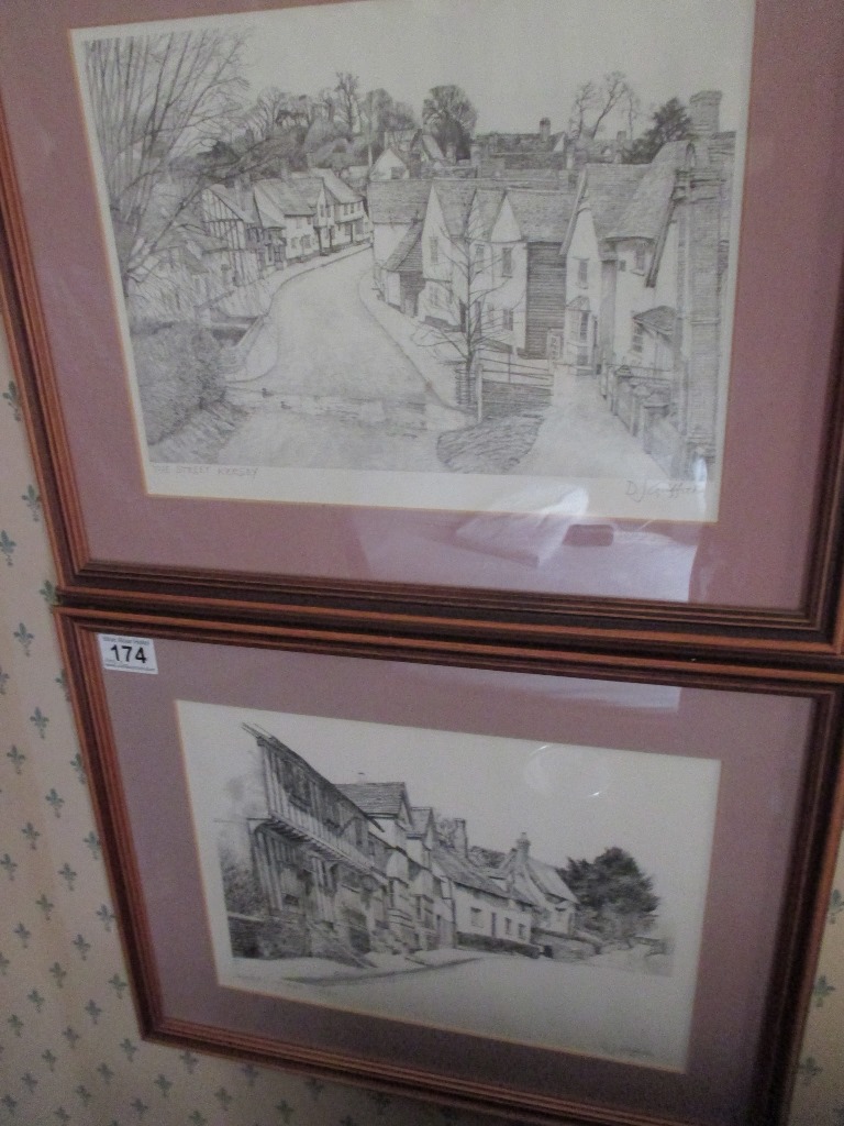 2 framed prints, of pencil drawings, of Kersey