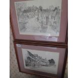 2 framed prints, of pencil drawings, of Kersey