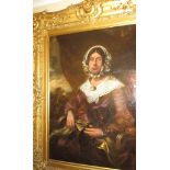 A three quarter length portrait of Elizabeth Wordsworth by Falkner in carved gilt wood frame