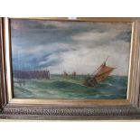 Oil on canvas of a yacht race in period frame