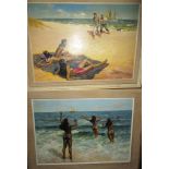 2 modern pictures on board of naked women on beach