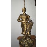 A cold painted  figural table lamp  of Britannia, marked to rear H. Levasseur C 1900