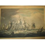 Mid 19th Century coloured etching of Lord Yarborough's yacht in period frame