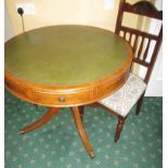 A reproduction drum table and an Edwardian hall chair