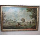 A framed picture on canvas of a Georgian cricket match