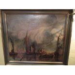 Oil on Canvas 'Amsterdam Fleet Review', signed lower right Seyahoeve Paul