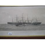 A 19th century framed engraving of the Great Eastern steam ship marked PROOF