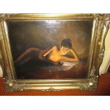 A vintage oil on canvas of a nude, in gilt frame