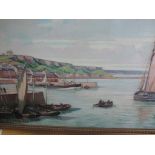 Oil on canvas harbour scene, signed lower right