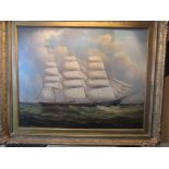 Oil on board, seascape, Clipper at sea, initialled lower right