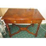 A Georgian walnut, single frieze drawer table with 'X' shaped stretcher