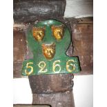 A 19th Century fire protection mark with 3 leopard heads and the number 5266