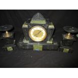 A 1930's Art Deco marble and slate clock garniture