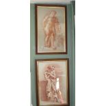 A pair of sanguine chalk drawings of classical figures