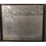 A large, framed Queen Anne indenture