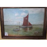 Sailing wherry signed lower right Foxy. Inscription to rear 'Harwich 1895'