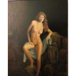 A modern, framed portrait picture on canvas of a naked woman signed lower right S. DelaMare