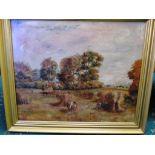 An Edwardian oil on canvas of a harvest scene